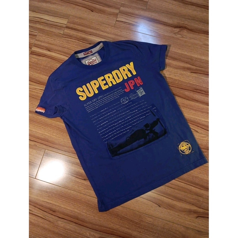 SuperDry JPN Men M Blue Yellow‎ Vintage Tee Limited Edition Plane Embroidery VTG